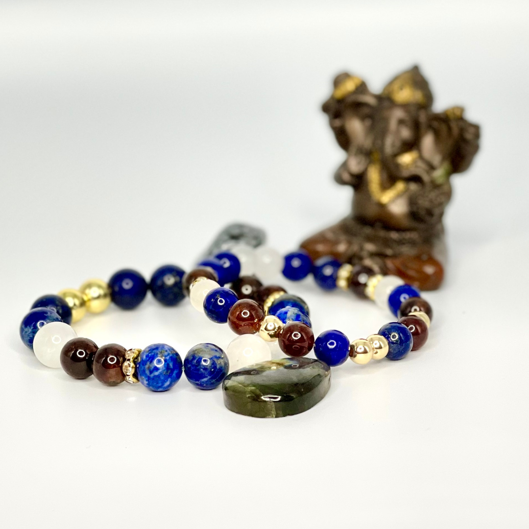 Moonstone, Garnet & Lapis Lazuli Couples Bracelet
