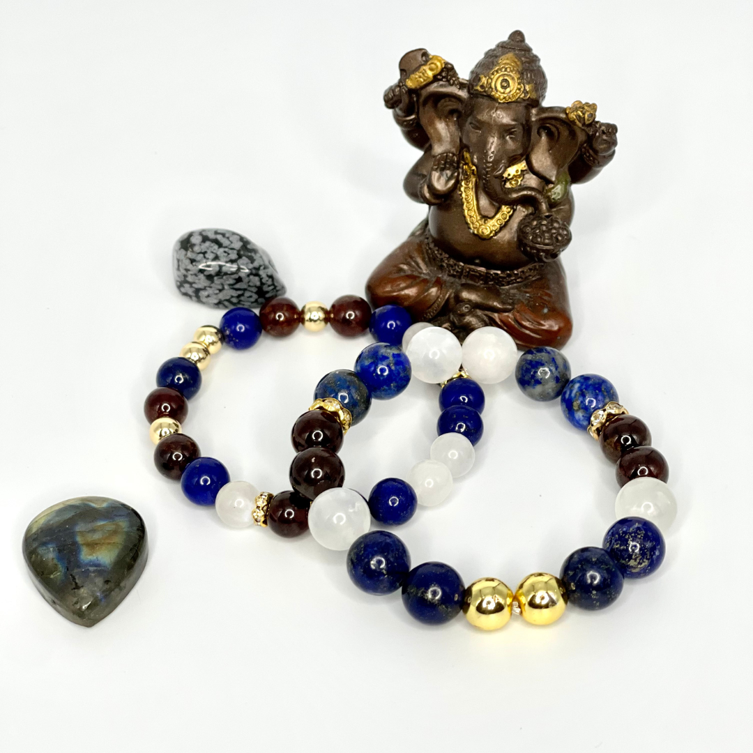 Moonstone, Garnet & Lapis Lazuli Couples Bracelet