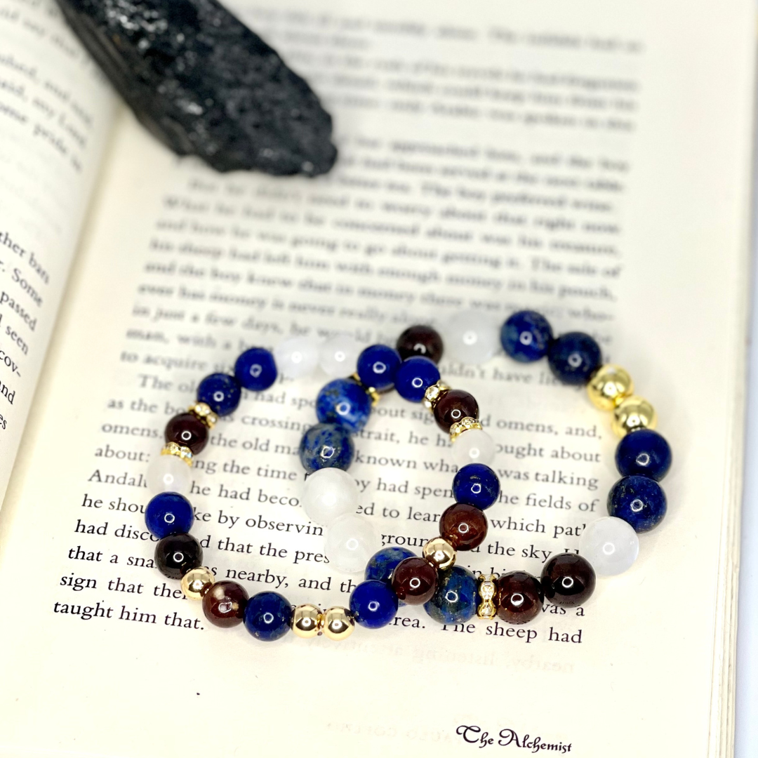 Moonstone, Garnet & Lapis Lazuli Couples Bracelet